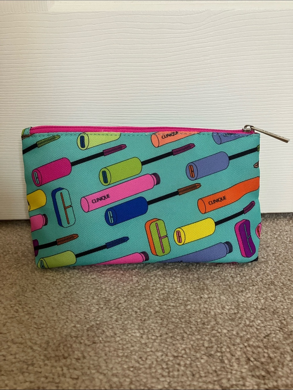Clinique Makeup Bag - Colorful Travel Size Cosmetic Pouch with Mascara Print